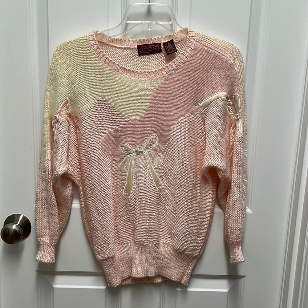 Vintage Ginenne Womens Size S‎ Pastel Satin Bow Detail Knit Sweater Fairy Kei